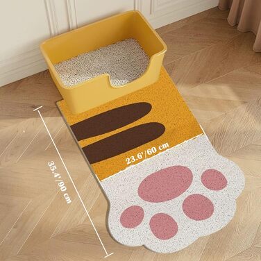 Килимок для котячого туалету з малюнком лапки, нековзний, 60x90 см, легкий у догляді, м'який для лап, чорний