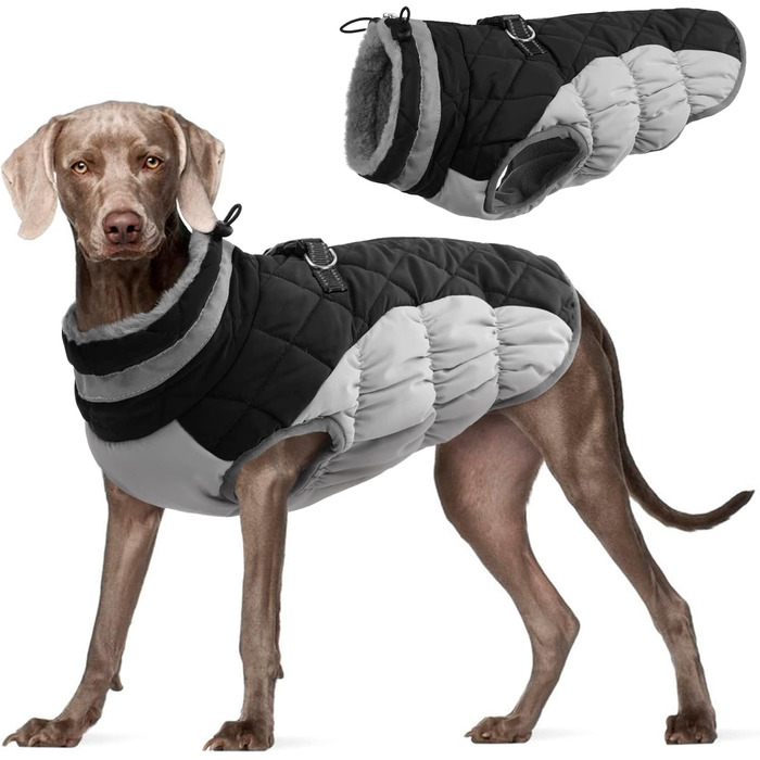 Водонепроникна куртка для собак великих порід Kuoser, тепла зимова жилетка для собак, чорна, XL