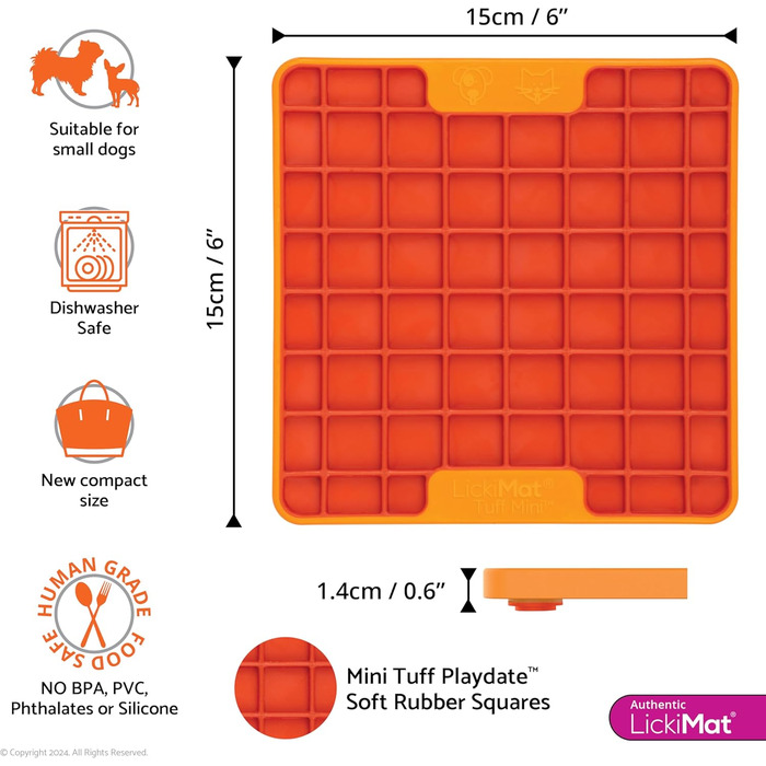 Килимок для собак LICKIMAT Mini Tuff: повільне годування, розвага та зменшення тривоги, рожевий/оранжевий, LM913X