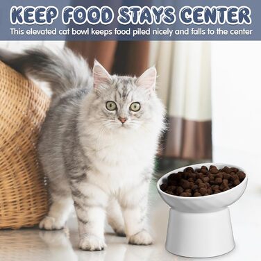Набір мисок для котів Tanlade з підняттям, кераміка, 4 шт. (білий та сірий)
