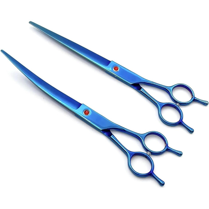 Набір професійних ножиць для собак 2 в 1: прямі та зігнуті. Підходить для собак, котів та інших тварин. (Колір: блакитний)