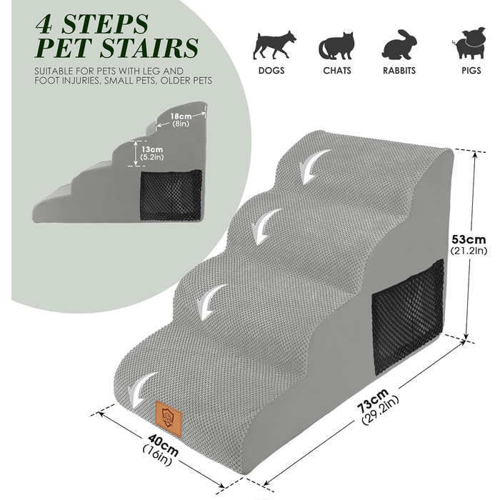 Сходинка для собак Thihome: 4 сходинки з піни, водонепроникний чохол, для маленьких собак та котів, під софу та ліжко