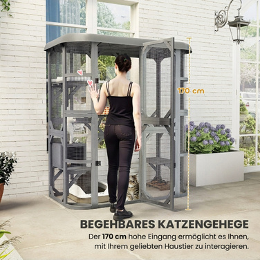 Відкритий вольєр для котів із дерева: будиночок із 4 платформами та водонепроникним дахом Oxford, для 2-3 котів до 8 кг