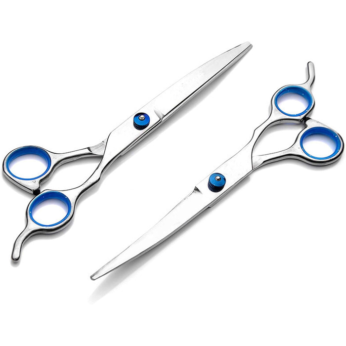 Професійний набір ножиць для грумінгу собак з нержавіючої сталі, 7.0 дюймів. Набір для догляду за тваринами: прямі, вигнуті ножиці, витончувач, гребінець для довгого та короткого волосся собак/кішок/домашніх тварин