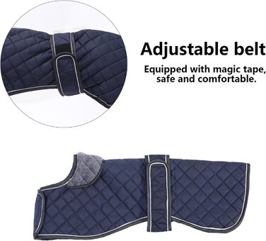 Водонепроникний зимовий одяг для породистих собак (Вінтерхаунд, Віпет, Лурчер), тепла куртка з флісовою підкладкою, для великих та середніх порід, темно-синій, розмір S (обхват спини 51-53 см)