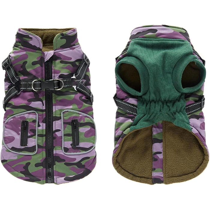 Тепла куртка для собак з підкладкою та шлейкою, водонепроникна, світловідбиваюча, вітрозахисна | Haustierweste (фіолетовий)