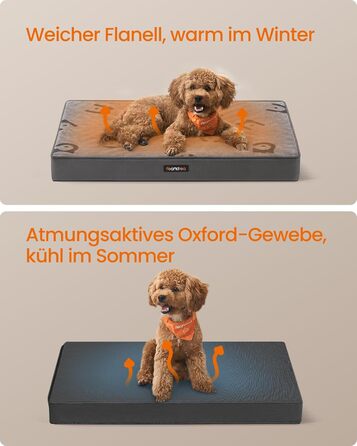 Ліжко для собак Feandrea, м'яке, знімний матрац, водовідштовхувальне, 76 x 51 x 8 см, розмір M, для маленьких та мініатюрних собак, сірий (PGW241G01 M)