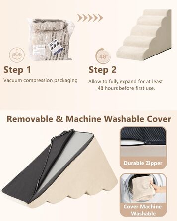 Сходинки для собак та котів на ліжко/диван, 5-ти ступінчасті, з неслизьким покриттям, зручні та довговічні (20 см висота, 76.2 x 39.4 x 21.3 см)