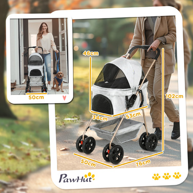Складна коробка для собак PawHut 3 в 1 Dog Buggy Foldable Dog Box, складна транспортна сумка з підстаканником, Dog Buggy, Котяча коляска з колесами 360° Cat Buggy для міні собак до 4 кг, світло-сірий | Аосом