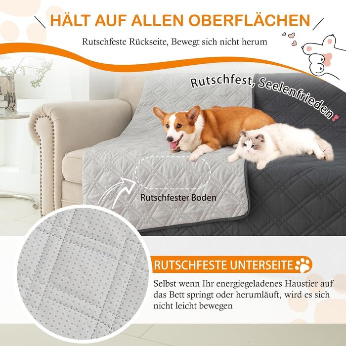 Водонепроникний килимок для собак GYURO, великий, миючий, з неслизьким дном, захищає меблі (235*259 см, 77*178 см, сірий)