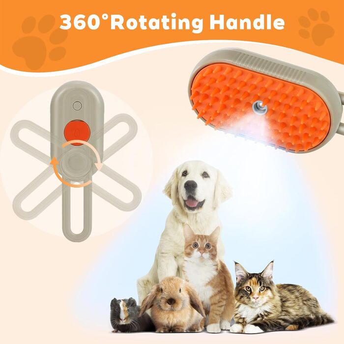 Парова щітка для котів 2025 - 4-в-1, для масажу та видалення шерсті, підходить для котів, собак, кроликів та інших тварин (Хакі + Білий) - 2 шт.