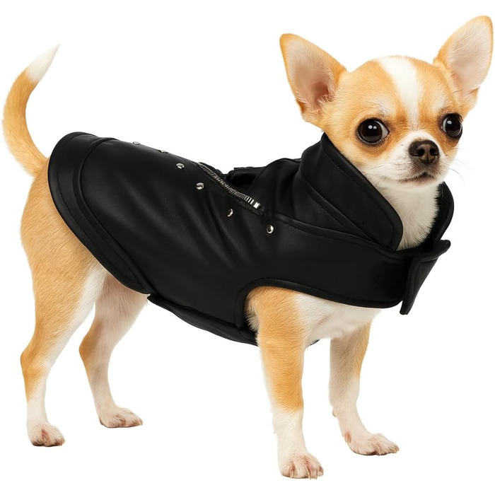 Зимовий одяг для собак Sergio з штучної шкіри та флісовою підкладкою Flamingo (Чорний, A:20 см)