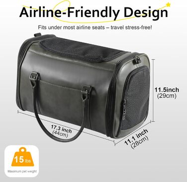 Сумка-переноска для тварин Johomviin: стильна сумка з екошкіри для собак та котів до 6,8 кг, схвалена авіакомпаніями, з дихаючою сіткою та плечовим ременем (зелена)