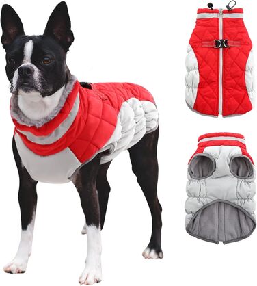 Водонепроникний зимовий теплий одяг для собак великих порід з флісовою підкладкою та світловідбиваючими елементами, червоний