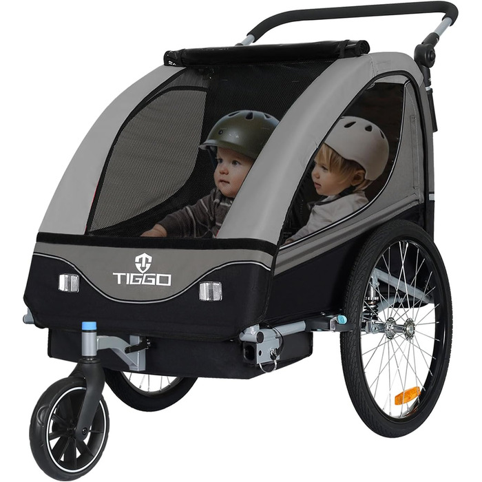Дитячий причіп Tiggo S2 2-в-1 з підвіскою та поворотним з'єднанням 360° (Сірий)