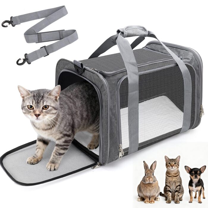 Транспортна сумка для кота/собаки: переноска для тварин, складана, сіра, 45x30x30 см