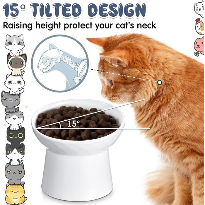 Керамічні годівниці для котів Tanlade з підняттям, нахилені, анти-рефлюкс, для дому, 4 шт. (білий та сірий)