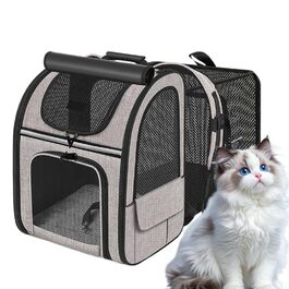 Транспортна сумка для котів, рюкзак для собак, переноска для тварин, дихаюча, розширювана, складна, для подорожей, прогулянок, сірого кольору (з чорною основою)