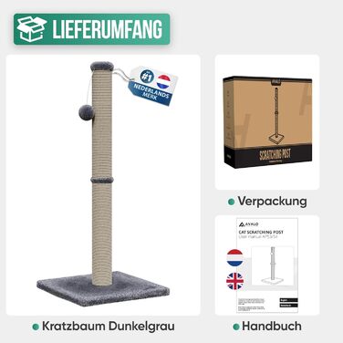 Котячий будиночок-когтеточка Avalo з іграшкою - 36x36x74 см - Темно-сірий