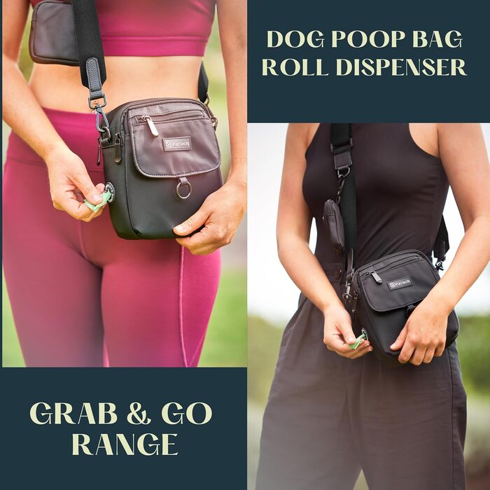 Сумка для собак на прогулянку, унісекс, з міні-пакетом для ласощів, диспенсером для пакетів для екскрементів, регульованим ременем, міцна сумка для ласощів для дресирування собак (чорна)