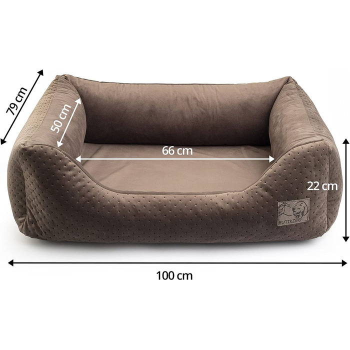 Ліжко для собак XL, велюр коричневий, 100 x 79 x 22 см | З м'яким вкладишем | Софа для великих собак