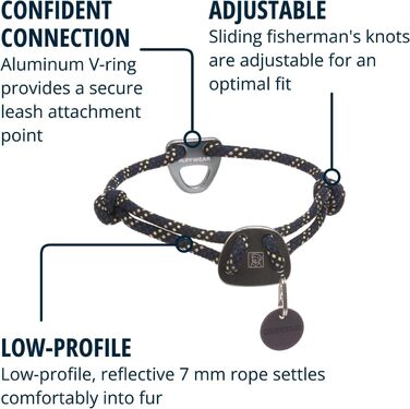 Ошийник для собак Ruffwear Knot-a-Collar, середній, регульований, з альпіністського шнура, для прогулянок, 36–50 см, чорний обсидіан