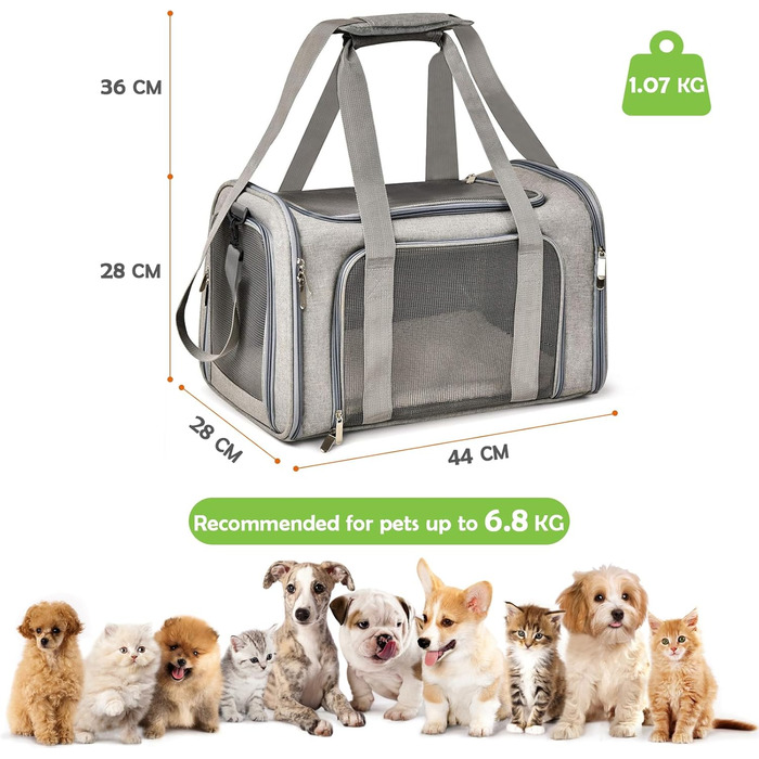 ALLSOPETS складна сумка-переноска для собак і котів, авіа-сертифікована, транспортна сумка для подорожей, походів і кемпінгу, сіра