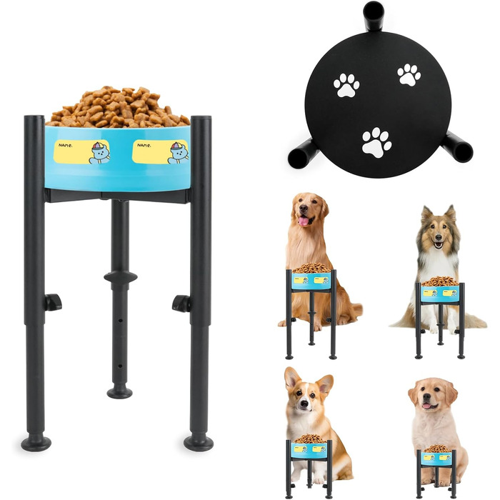 Підвищена годівниця для собак з платформою, регульована висота 6-10 дюймів, з наклейкою для імені, для домашніх тварин