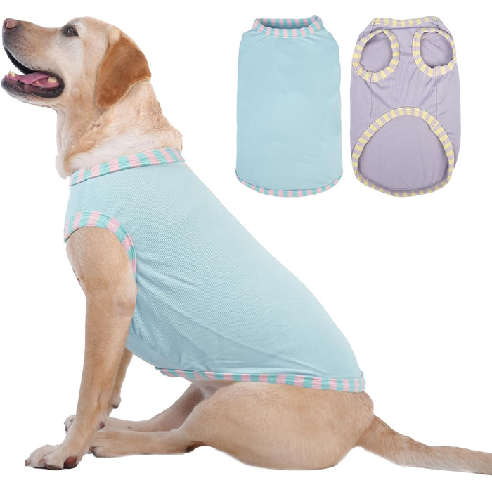 Сорочка для собак Katzinst 2 шт. для середніх собак, сонцезахисний одяг, еластична сорочка від сонця, жилетка для собак на літо, для Французького бульдога, прогулянки, біг (Зелений хакі L) L(Обхват грудей:46 см), Зелений+Хакі (XXXXL(Обхват грудей:81 см), 