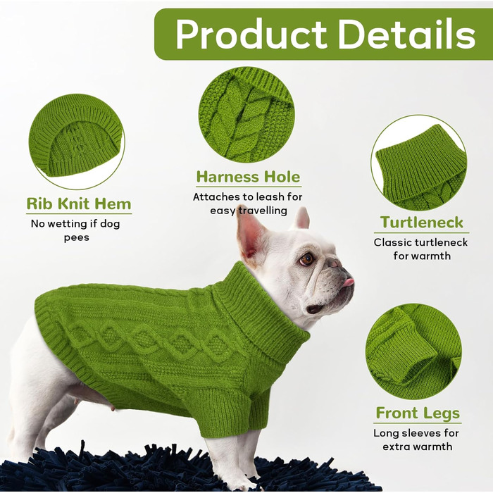 Теплий в'язаний пуловер для собак великих порід Hjumarayan, зелений XXL (обхват грудей 70 см, довжина спини 52 см)