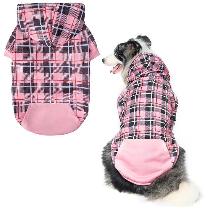 Теплий пуловер з капюшоном для собак ExPawlorer в рожевому кольорі XL з візерунком, для всіх порід, з отвором для повідка