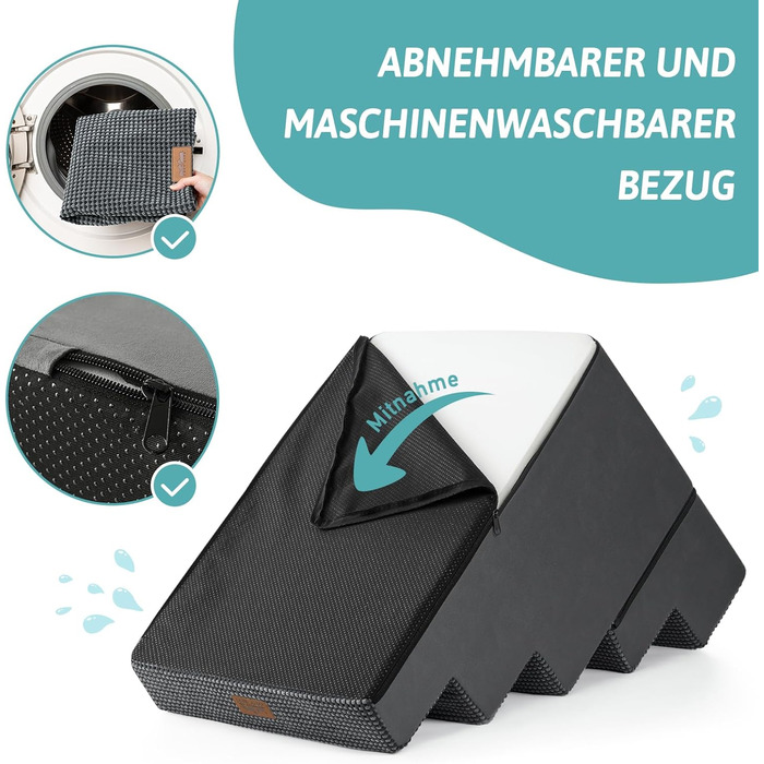 Сходинка для собак COZY KISS, для маленьких собак і котів, з нековзким покриттям, з щільного піноматеріалу, для ліжка, дивану, авто (Чорний & Білий, 7x0x60cm)