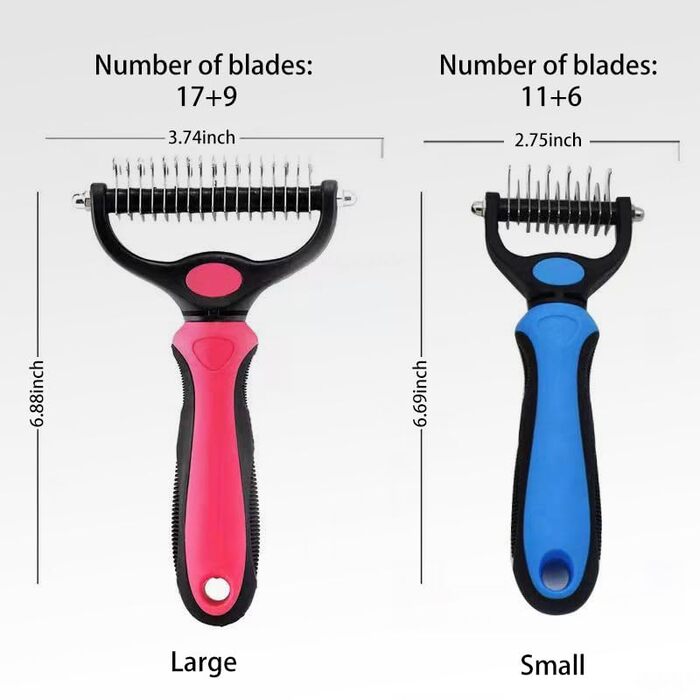 Інструмент для видалення підшерстя домашніх тварин: двосторонній гребінь та щітка для котів та собак. Видаляє звальне та заплутане підшерстя. (Синій та чорний, розмір Small)