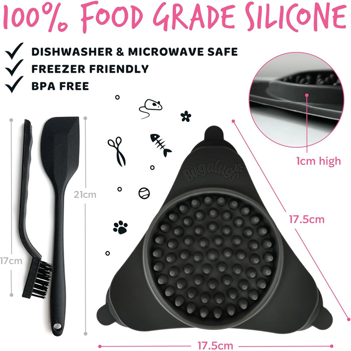 Licky Mats від Bugalugs для собак та котів: килимок для годування, зменшує стрес, 2 шт. + шпатель + щітка