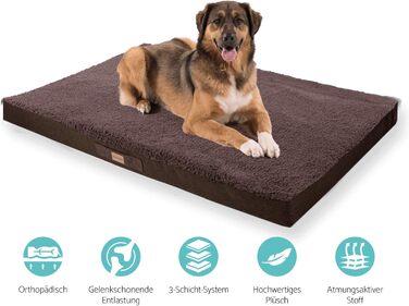 Баллу: Ортопедичне ліжко для собак, XXL (120x100 см), коричневе, з пам'яті ефекту, миється, не слизьке, з м'яким килимком
