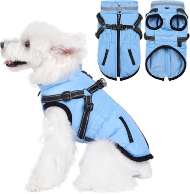 Водонепроникний теплий зимовий одяг для собак - куртка-пуловер 2 в 1, XS, блакитний