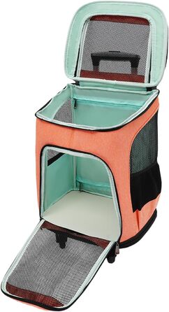 Складаний рюкзак-переноска для собак та котів Soudesileim 2-в-1 з візком, до 9 кг (кіт) та 7.5 кг (собака), 34x28x44 см, дихаючий, помаранчевий