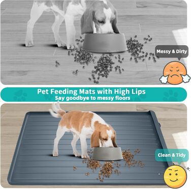 Килимок для годування собак та котів, 100x68 см, з бортиками, сірий