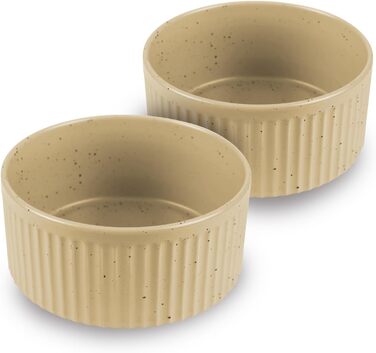 Набір мисок для собак з кераміки (2 шт) об'ємом 400 мл. Миски для маленьких та великих собак з антиковзною основою, придатні для миття в посудомийній машині. Бежевий колір.