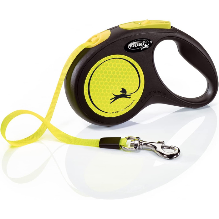 Пояс для собак Flexi Neon S 5 м чорний/неоновий жовтий з світловідбиваючими смугами, для собак до 15 кг