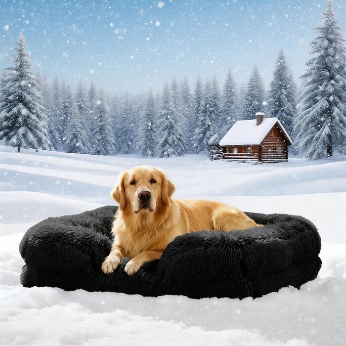 Ортопедичне ліжко для собак великих порід: тепле, неслизьке, стійке до укусів, у формі яйця, знімний пом'якшувач, килимок для собак, зимовий подарунок для любителів собак (Чорний, L)