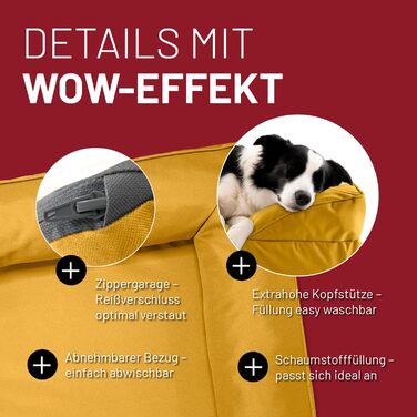Ортопедичне собаче ліжко Lumaland для відпочинку вдома та на вулиці | 70x60 см | Жовтий | Водонепроникне, з неслизьким дном