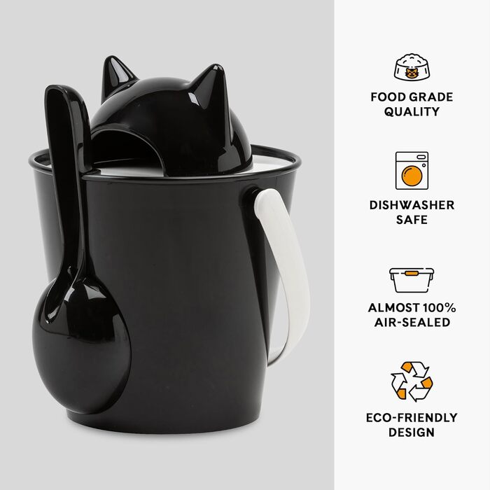 Контейнер для котячого корму United Pets Crick, Італія, чорний, з лопаткою, дизайн Stefano Giovannoni