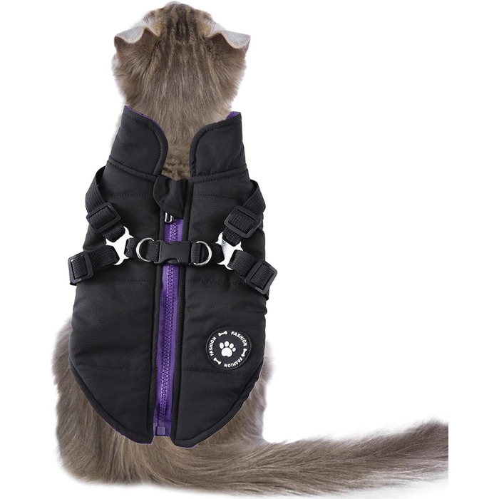 Водонепроникна куртка для собак з шлейкою та кільцями D, тепла халат для тварин, Wepen, зима, чорний, XL