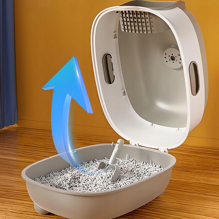 Закритий лоток для котів Globani, сірий, з підсвіткою та висувною шухлядою, 39x35x37 см