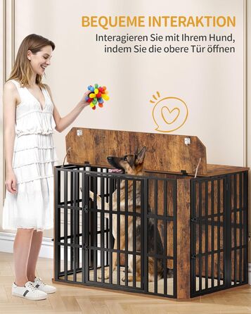 Дерев'яний вольєр для собак Hzuaneri DFC86801B (XXL) 120x75x81 см, з годівницею, вінтажний коричневий, для дому