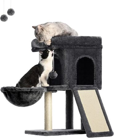 Котячий будинок-дерево 68,6 см, когтеточка з сизалю, котячий дім, ігрова вежа для кошенят і дорослих котів, кошик, дім з будкою, димчасто-сірий