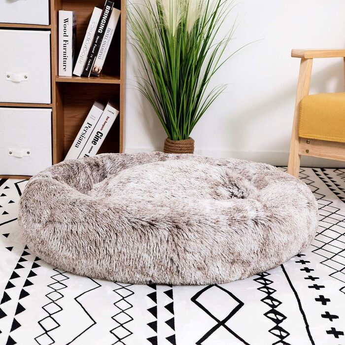 Кругле ліжко для собак Coohom Ovales, штучне хутро, миється, для маленьких та середніх собак, світло-коричневе (76,2 x 91,4 см)