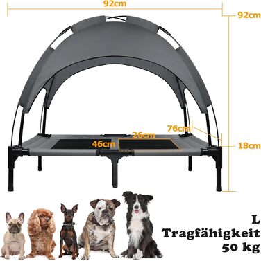 Підвищене собаче ліжко з дахом, сонцезахист, ліжко для домашніх тварин з балдахіном, лежанка для собак на вулицю, собаче софа з неслизькими підкладками, водонепроникний дах та дихаюча сітка, розмір 92x76x92 см