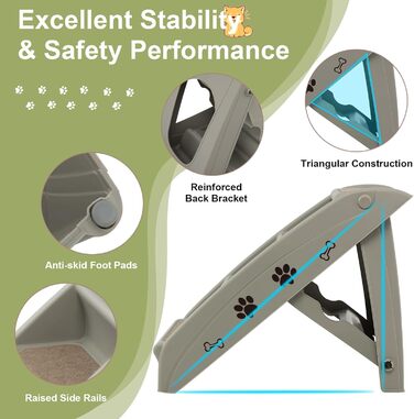 Сходинка для тварин SOARS: 4 сходинки, килимок з повсті, для котів та собак до 60 кг, антиковзка, для ліжка, авто, дивану (сірий)